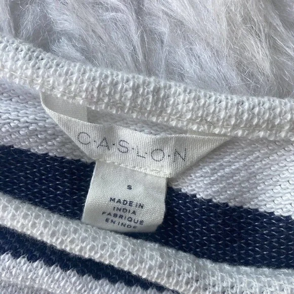 Caslon Top Sz Small Blue White Striped Bell Sleeve Knit Tunic Tie Sleeves Winter - Picture 4 of 9
